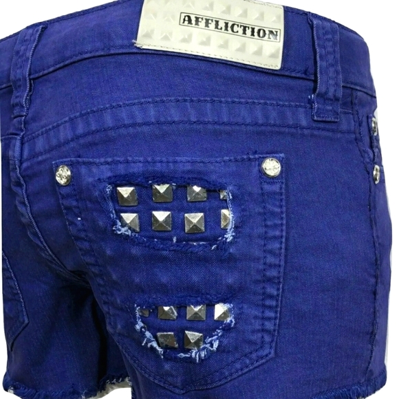 Affliction Studded Denim Cut-off Short Shorts- 24 - Picture 8 of 15